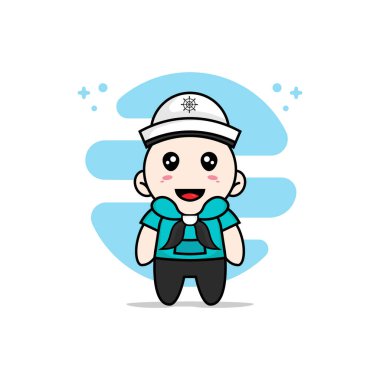 Denizci kostümü giyen sevimli çocuk karakteri. Maskot tasarımı konsepti