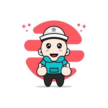 Denizci kostümü giyen sevimli çocuk karakteri. Maskot tasarımı konsepti