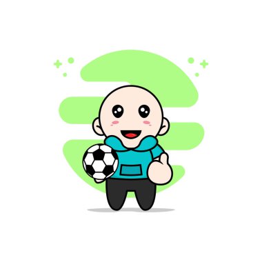 Top tutan sevimli çocuk karakteri. Maskot tasarımı konsepti