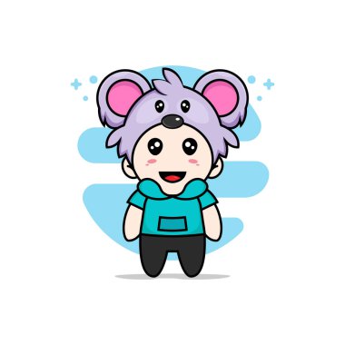 Koala kostümü giyen sevimli çocuk karakteri. Maskot tasarımı konsepti