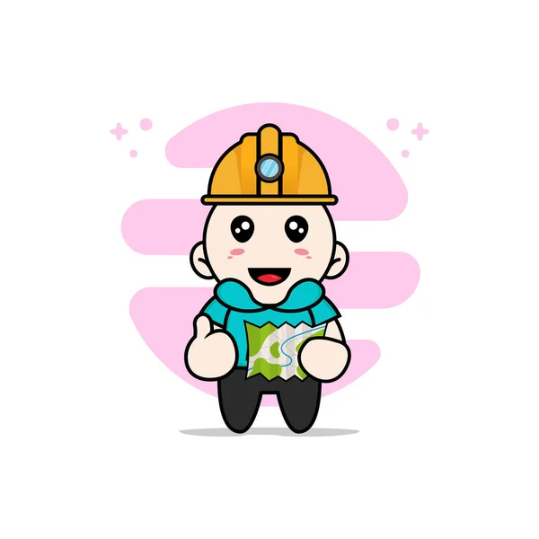 Mignon Personnage Enfants Portant Des Costumes Travailleur Construction Concept Mascotte — Image vectorielle