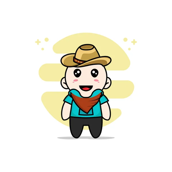 Cute Kids Character Wearing Cowboy Costume Mascot Design Concept — Stock Vector