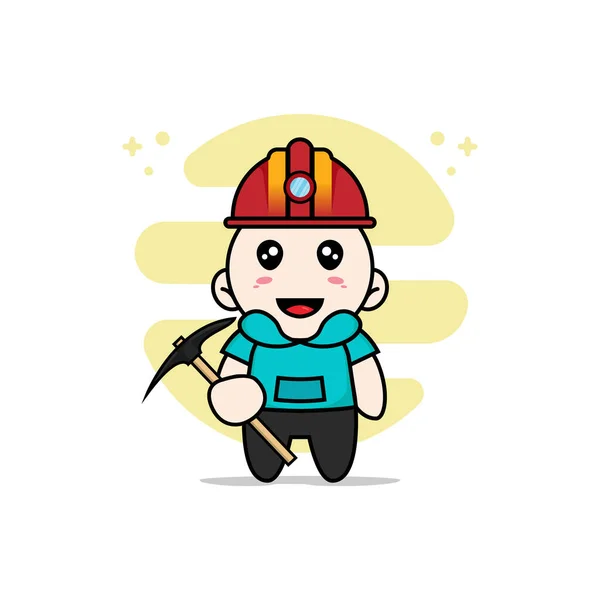 Mignon Personnage Enfants Portant Costume Mineurs Concept Mascotte — Image vectorielle