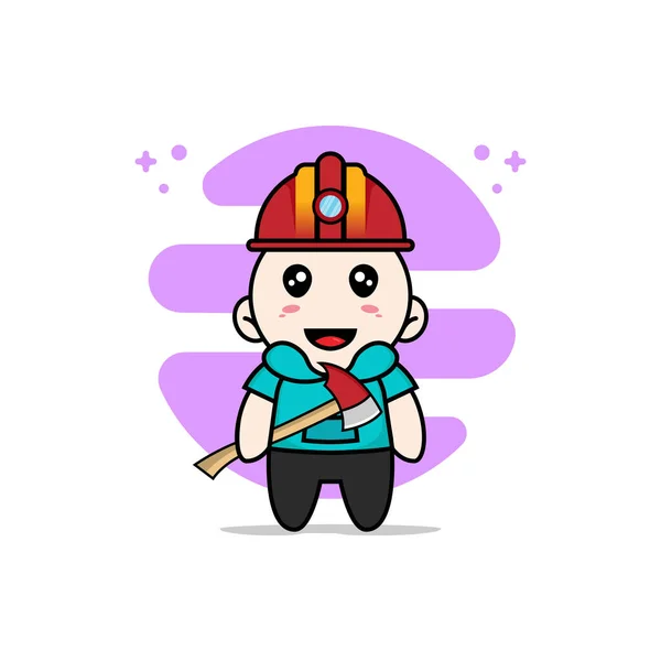 Mignon Personnage Enfants Portant Costume Mineurs Concept Mascotte — Image vectorielle