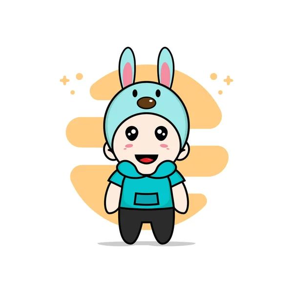 Cute Kids Character Wearing Rabbit Costume Mascot Design Concept — Stock Vector