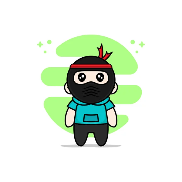 Personagem Crianças Bonito Vestindo Traje Ninja Conceito Design Mascote — Vetor de Stock