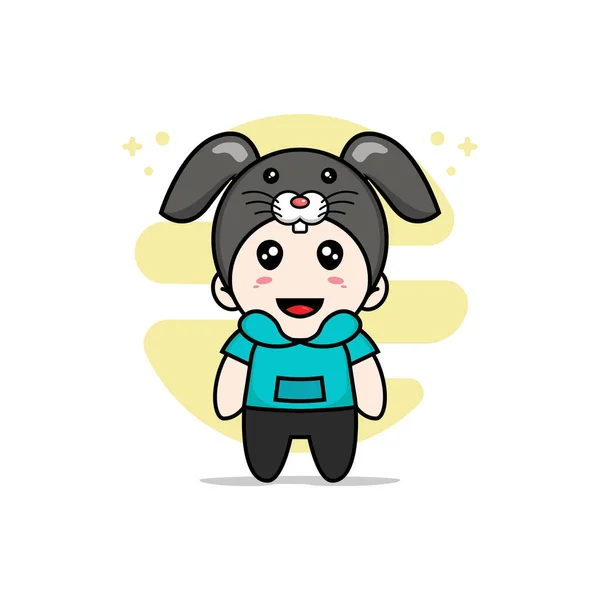 Cute Kids Character Wearing Rabbit Costume Mascot Design Concept — Stock Vector