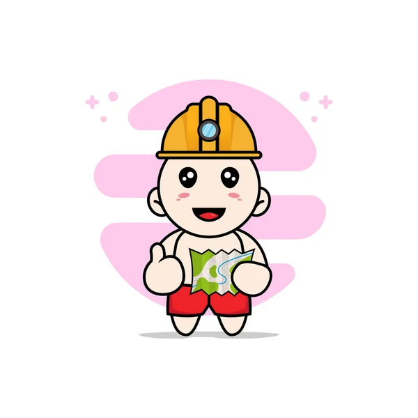 Cute Kids Character Wearing Construction Worker Costumes Mascot Design Concept — Stock Vector