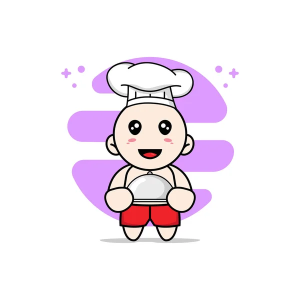 Cute Kids Character Wearing Chef Costume Mascot Design Concept — Stock Vector