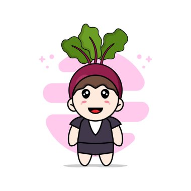 Soğan kostümü giyen sevimli bir iş kadını karakteri. Maskot tasarımı konsepti