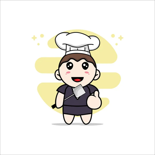 穿着厨师服装的女商人很可爱 吉祥物设计理念 — 图库矢量图片