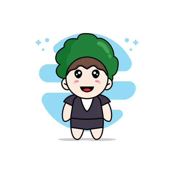 Mignon Personnage Femme Affaires Portant Costume Brocoli Concept Mascotte — Image vectorielle