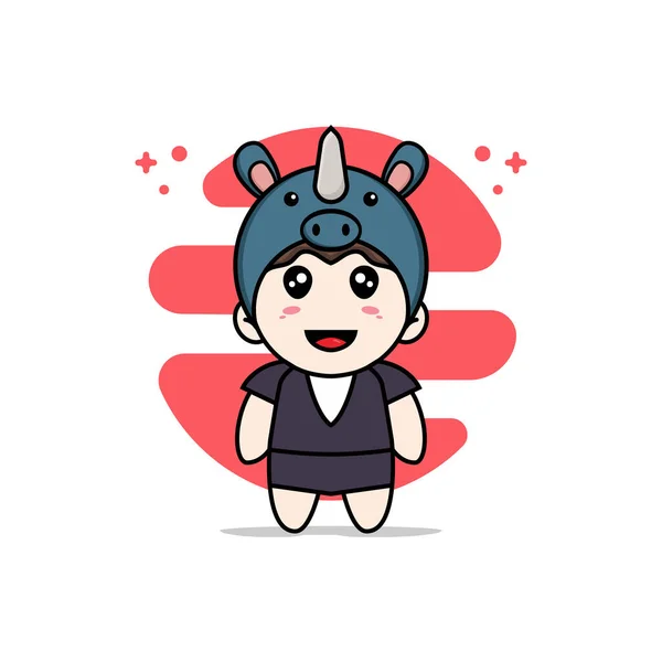 Mignon Personnage Femme Affaires Portant Costume Rhinocéros Concept Mascotte — Image vectorielle