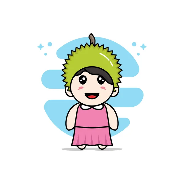 Personagem Menina Bonito Vestindo Traje Durian Conceito Design Mascote —  Vetores de Stock