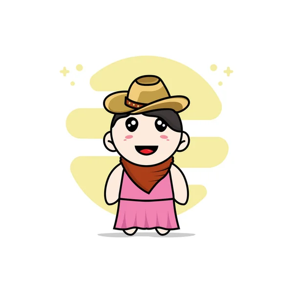 Cute Girl Character Wearing Cowboy Costume Mascot Design Concept — Stock Vector