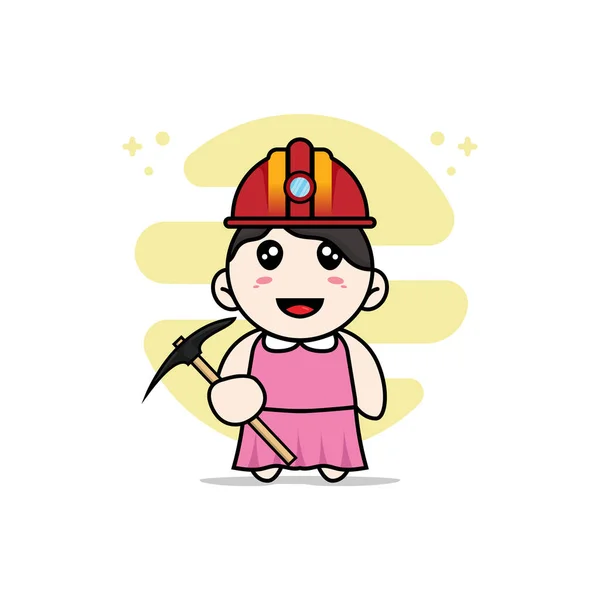 Cute Girl Character Wearing Miners Costume Mascot Design Concept — Stock Vector