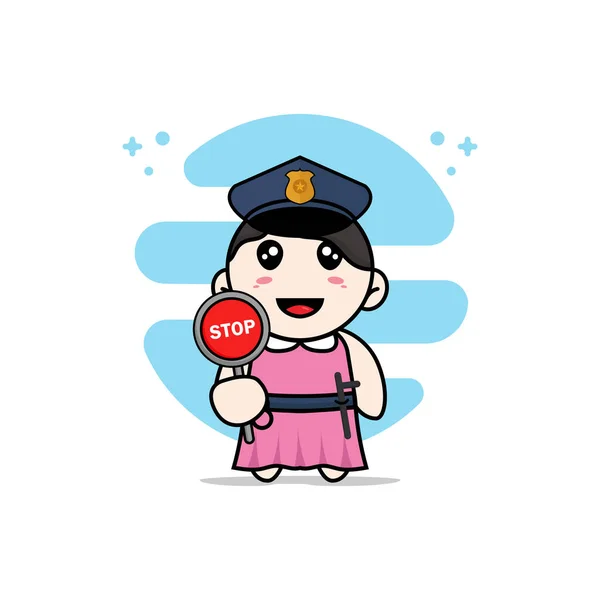 Mignon Personnage Fille Portant Costume Police Concept Mascotte — Image vectorielle
