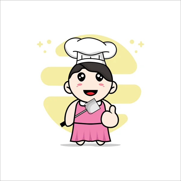 Mignon Personnage Fille Portant Costume Chef Concept Mascotte — Image vectorielle