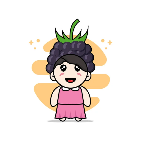 Cute Girl Character Wearing Grape Costume Mascot Design Concept — Stock Vector