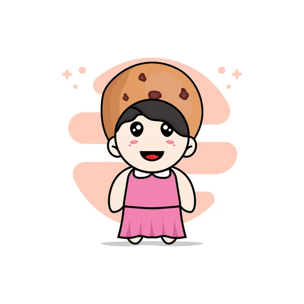 Cute Girl Character Wearing Cookies Costume Mascot Design Concept — Stock Vector