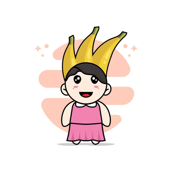 Mignon Personnage Fille Portant Costume Banane Concept Mascotte — Image vectorielle