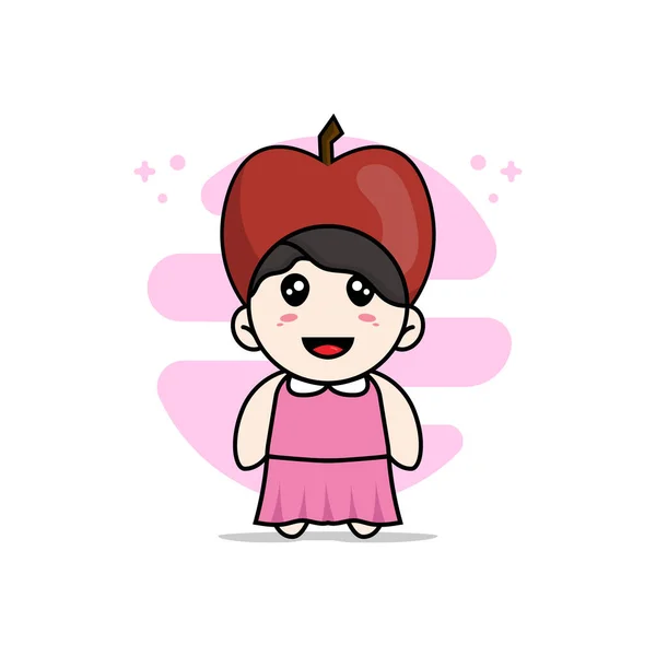 Mignon Personnage Fille Portant Costume Pomme Concept Mascotte — Image vectorielle