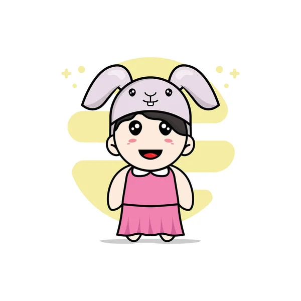 Cute Girl Character Wearing Rabbit Costume Mascot Design Concept — Stock Vector