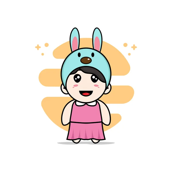 Cute Girl Character Wearing Rabbit Costume Mascot Design Concept — Stock Vector