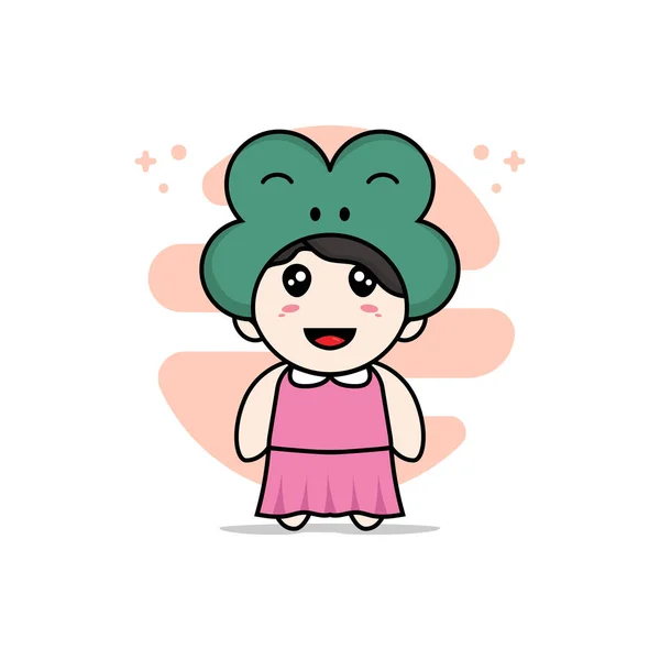 Drăguţ Personaj Fată Poartă Costum Broască Conceptul Design Mascot — Vector de stoc