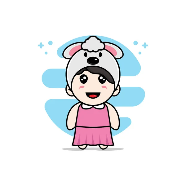 Mignon Personnage Fille Portant Costume Chien Concept Mascotte — Image vectorielle