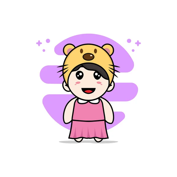 可爱的女孩角色穿着海狸服装 吉祥物设计理念 — 图库矢量图片