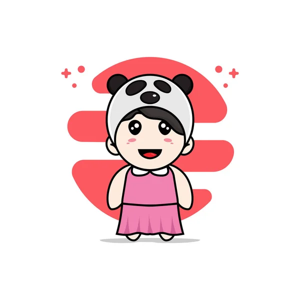 Mignon Personnage Fille Portant Costume Panda Concept Mascotte — Image vectorielle