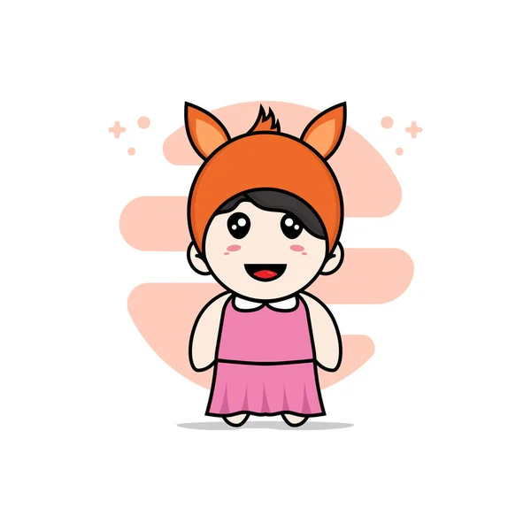 Cute Girl Character Wearing Fox Costume Mascot Design Concept — Stock Vector