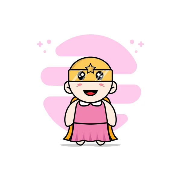 Mignon Personnage Fille Portant Costume Super Héros Concept Mascotte — Image vectorielle