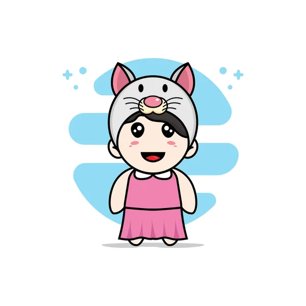 Mignon Personnage Fille Portant Costume Souris Concept Mascotte — Image vectorielle