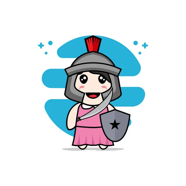 Cute Girl Character Wearing Gladiator Costume Mascot Design Concept — Stock Vector