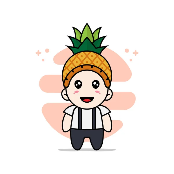 パイナップルの帽子の衣装を着たかわいいオタクの男の子のキャラクターデザイン マスコットのデザインコンセプト — ストックベクタ