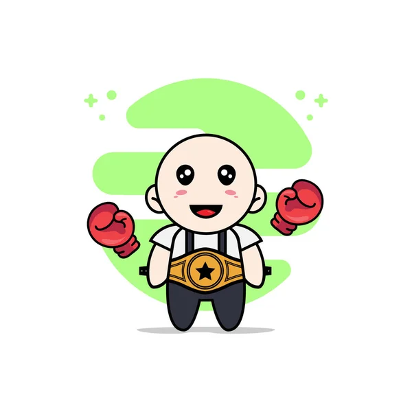 Bonito Personagem Menino Geek Com Luvas Boxe Cinto Campeão Conceito —  Vetores de Stock