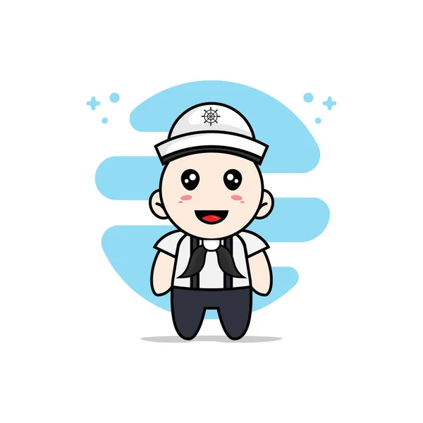 Cute Geek Boy Character Wearing Sailor Costume Mascot Design Concept — Stock Vector