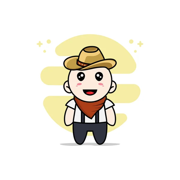 Bonito Personagem Menino Geek Vestindo Traje Cowboy Conceito Design Mascote — Vetor de Stock