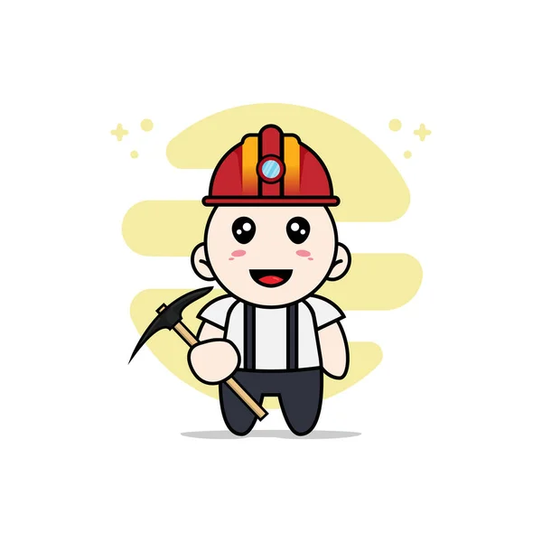 Mignon Personnage Garçon Geek Portant Costume Mineurs Concept Mascotte — Image vectorielle