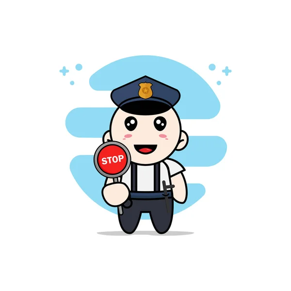 Bonito Personagem Nerd Menino Vestindo Traje Polícia Conceito Design Mascote — Vetor de Stock