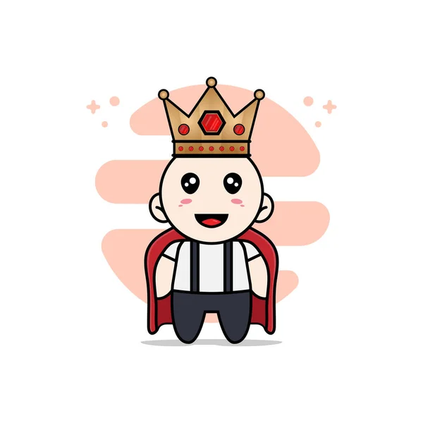Cute Geek Boy Character Wearing King Costume Mascot Design Concept — Stock Vector