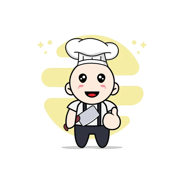 Bonito Personagem Menino Geek Vestindo Traje Chef Conceito Design Mascote — Vetor de Stock