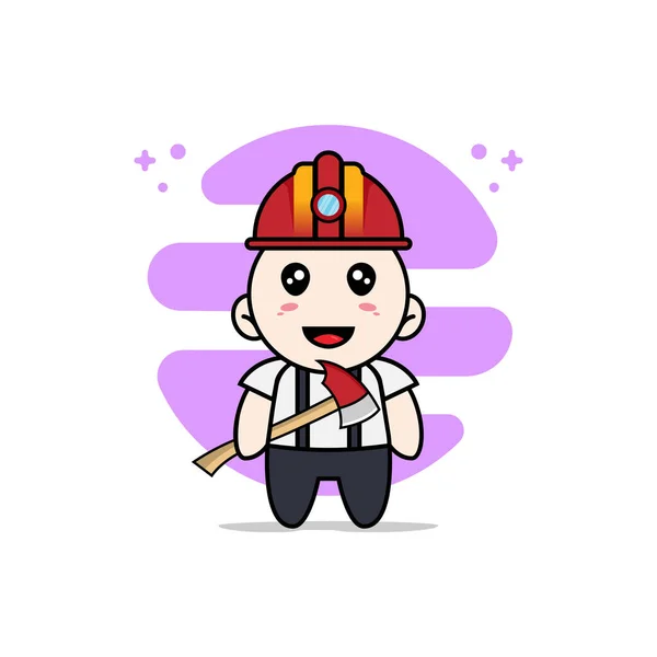 Bonito Geek Menino Personagem Vestindo Mineiros Traje Conceito Design Mascote — Vetor de Stock