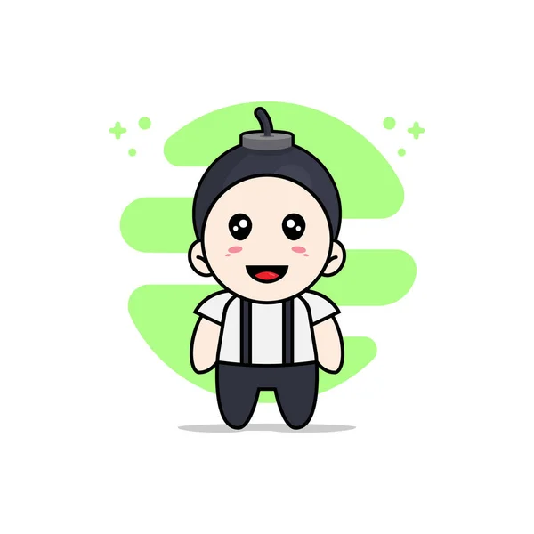 Bonito Geek Menino Personagem Vestindo Traje Boom Conceito Design Mascote — Vetor de Stock