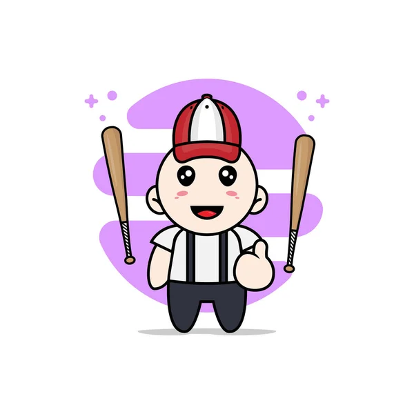 Cute Geek Boy Character Wearing Baseball Costume Mascot Design Concept — Stock Vector