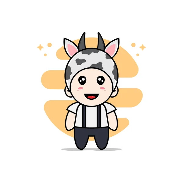 Bonito Geek Menino Personagem Vestindo Traje Vaca Conceito Design Mascote — Vetor de Stock