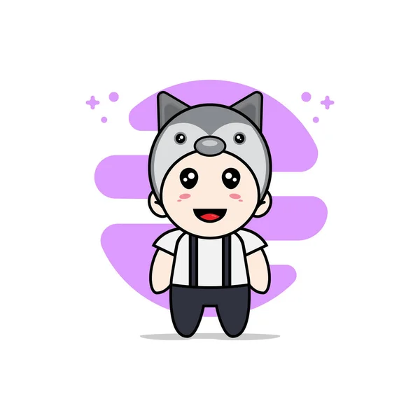 Cute Geek Boy Character Wearing Fox Costume Mascot Design Concept — Stock Vector