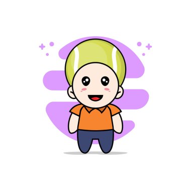 Tenis topu kostümü giyen sevimli kurye karakter. Maskot tasarımı konsepti